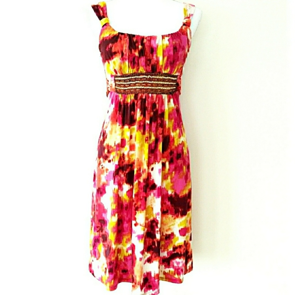 Bisou Bisou Sleeveless Bead Abstract Floral Dress